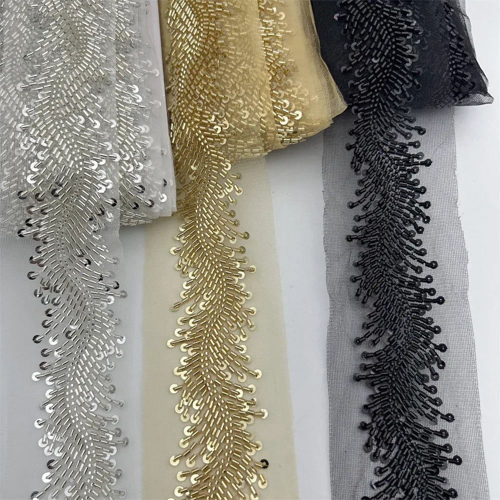 3yards New design Beaded Embroidered Trim for Bridal Wedding  craft for diy garment