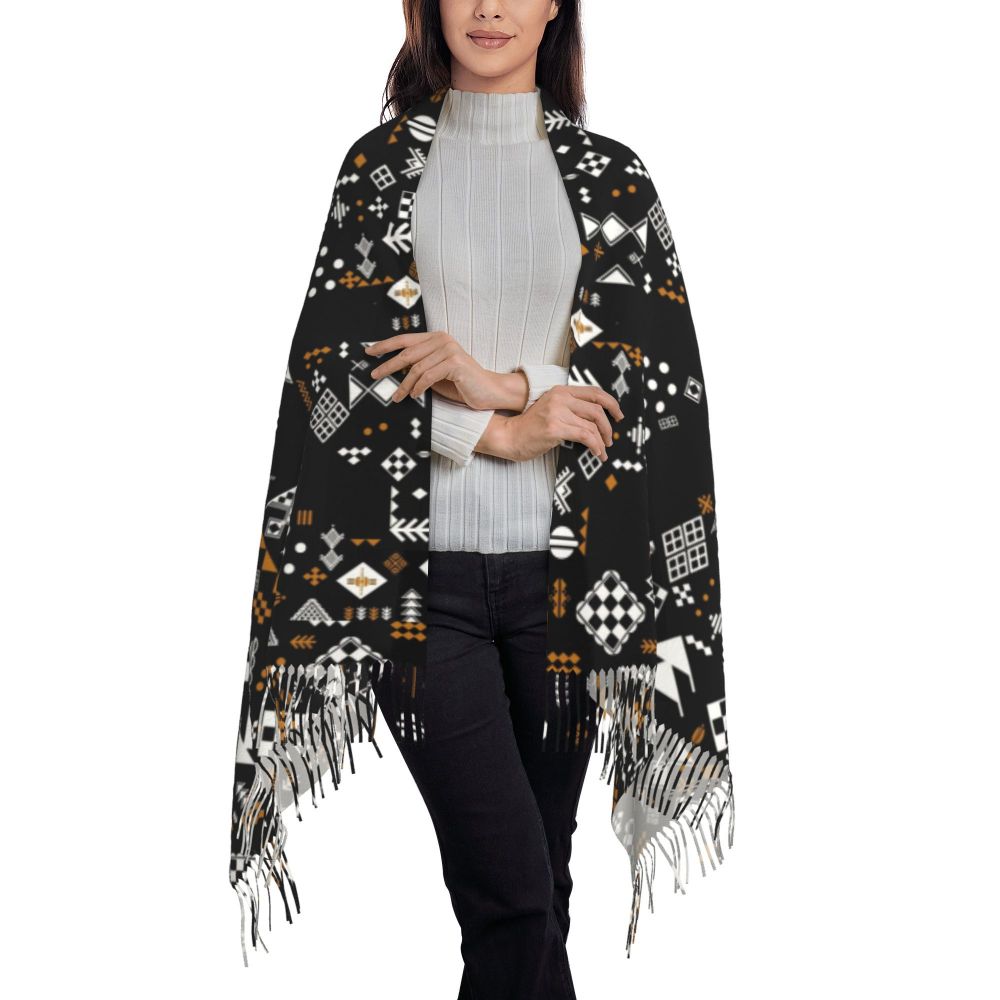 Print Amazigh Pride Tifinagh Patriotic Kabyle Scarf Men Women Winter Warm Scarves Traditional Geometric Amazigh Shawl Wrap