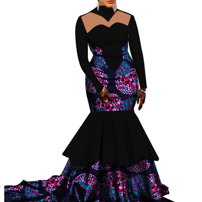 News African Wedding Pleated Dresses Women Plus Size Clothing Fashion Patchwork Long Floor-length Elegant Lady Party Gowns WY364