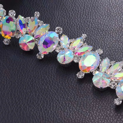 1 Yard Luxury Shiny Glass Strass Bridal Dress Belt Sash Trim Appliques – Clear AB Silver Rhinestones Sew-On Decorations