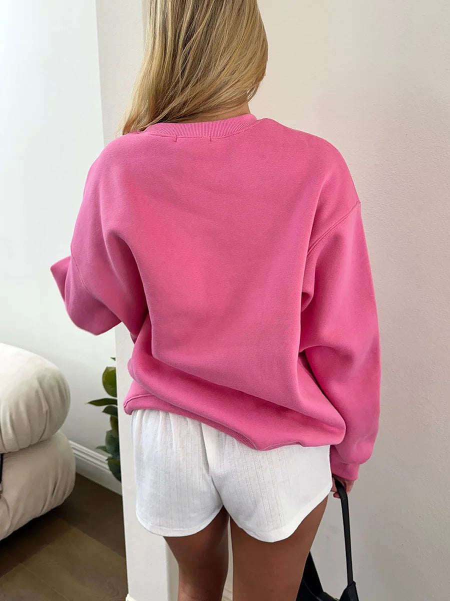 Cute Pink Bow Prints Hoodie for Women Fall Casual Loose Round Neck Long Sleeve Sweatshirts Female Spring Pullovers Tops Coat Y2K