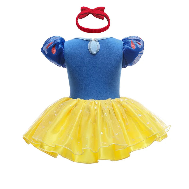 Baby Girls Princess Romper Bodysuit Headband 2pcs Elsa Anna Snow White Mermaid Bell Costumes Newborn Jumpsuits Tulle Bow Rompers