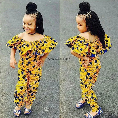 African Clothes for Women 2024 Summer African Children Printing Short Sleeveless Long Jumpsuit Girl Clothes