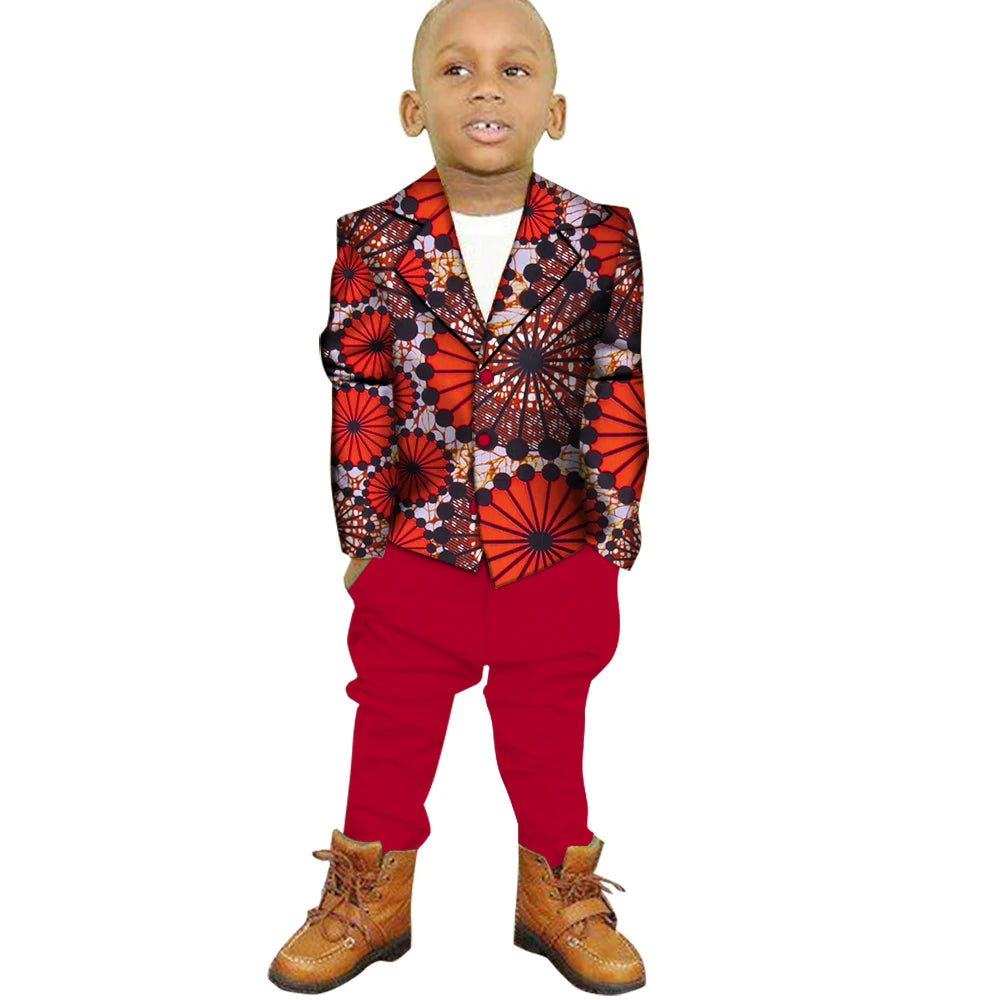 African Clothes for Children 2 Pieces Set Ankara Print Blazer and Pant Dashiki Boy Suit Fashion Kids African Clothing WYT208