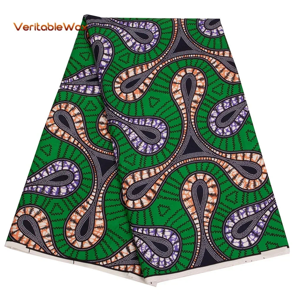 Veritablewax Fan Pattern African Fabric By the Yard Polyester Material For Handsewing High Quality Cloth for Party Dress A-27