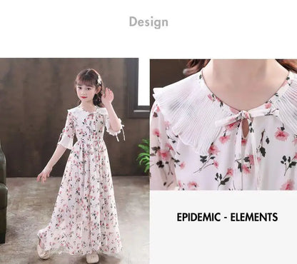 5-16Y Kids Floral Princess Party Dresses For Girls Summer Elegant Children Bohemian Chiffon Maxi Dresses Teenage Girl Clothes 12