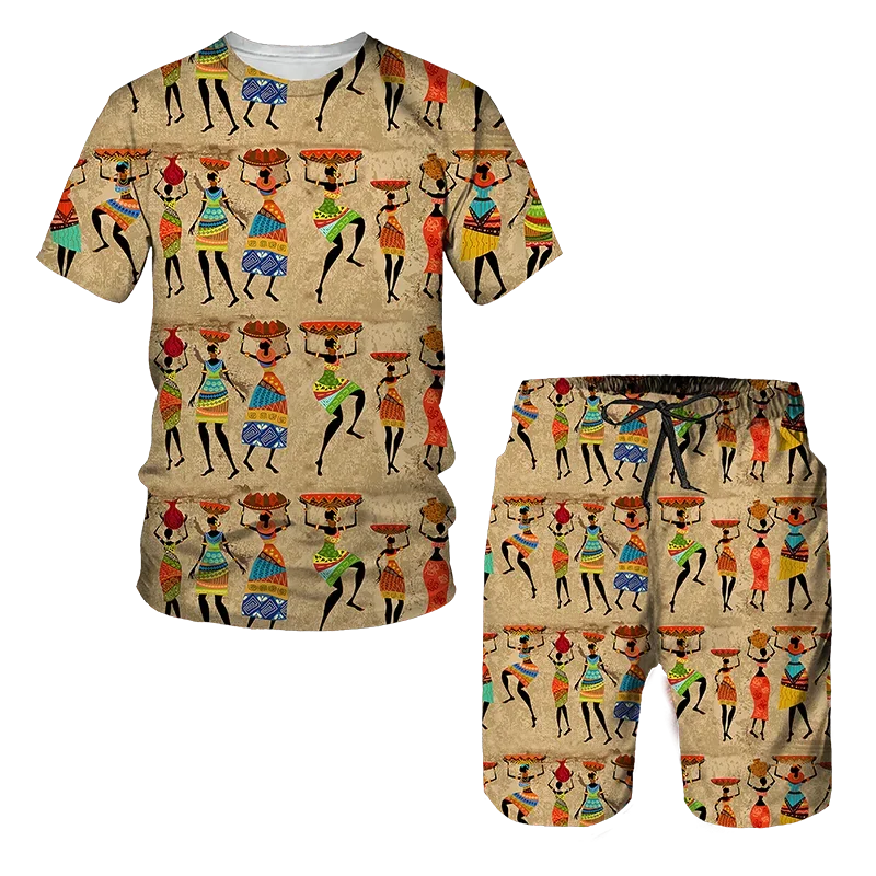 Hot Sold African Celebrity Style 3D Print Kids Sets Fashion T-Shirts Beach Board Shorts Tees Tops Harajuku Boys Girls Suits