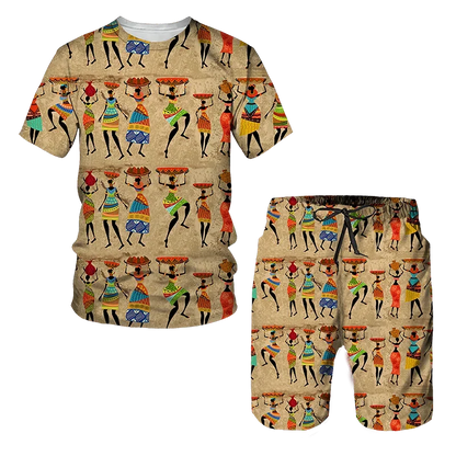 Hot Sold African Celebrity Style 3D Print Kids Sets Fashion T-Shirts Beach Board Shorts Tees Tops Harajuku Boys Girls Suits