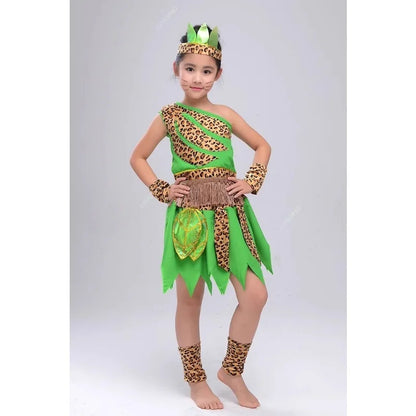 Green Children's Wear Plays Out Costume Tage Costume African Dance Indian Savage Hunter Show Costume Dance Costume  -BC9886