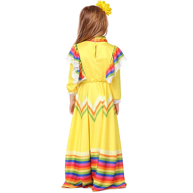 Women Traditional Mexican Folk Dancer Dress for Adult National Mexico Style Cinco De Mayo Costume Bohemia Long