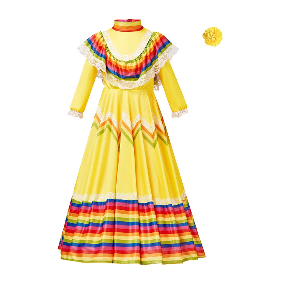 Child Girls Jalisco Traditional Guadalajara Mexican Folk Dancer Costume Halloween Carnival Costumes For Kids 5 Colors Available