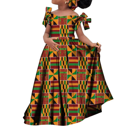 Kids Girls African Dashiki Dress Printted Vestidos Kids Cute Party Dresses African Clothing Long Dresses with Headscarf Wyt659