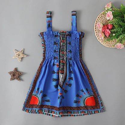 Girls children's European and American summer style African suspenders sleeveless Bohemian style tube top ruffle dress