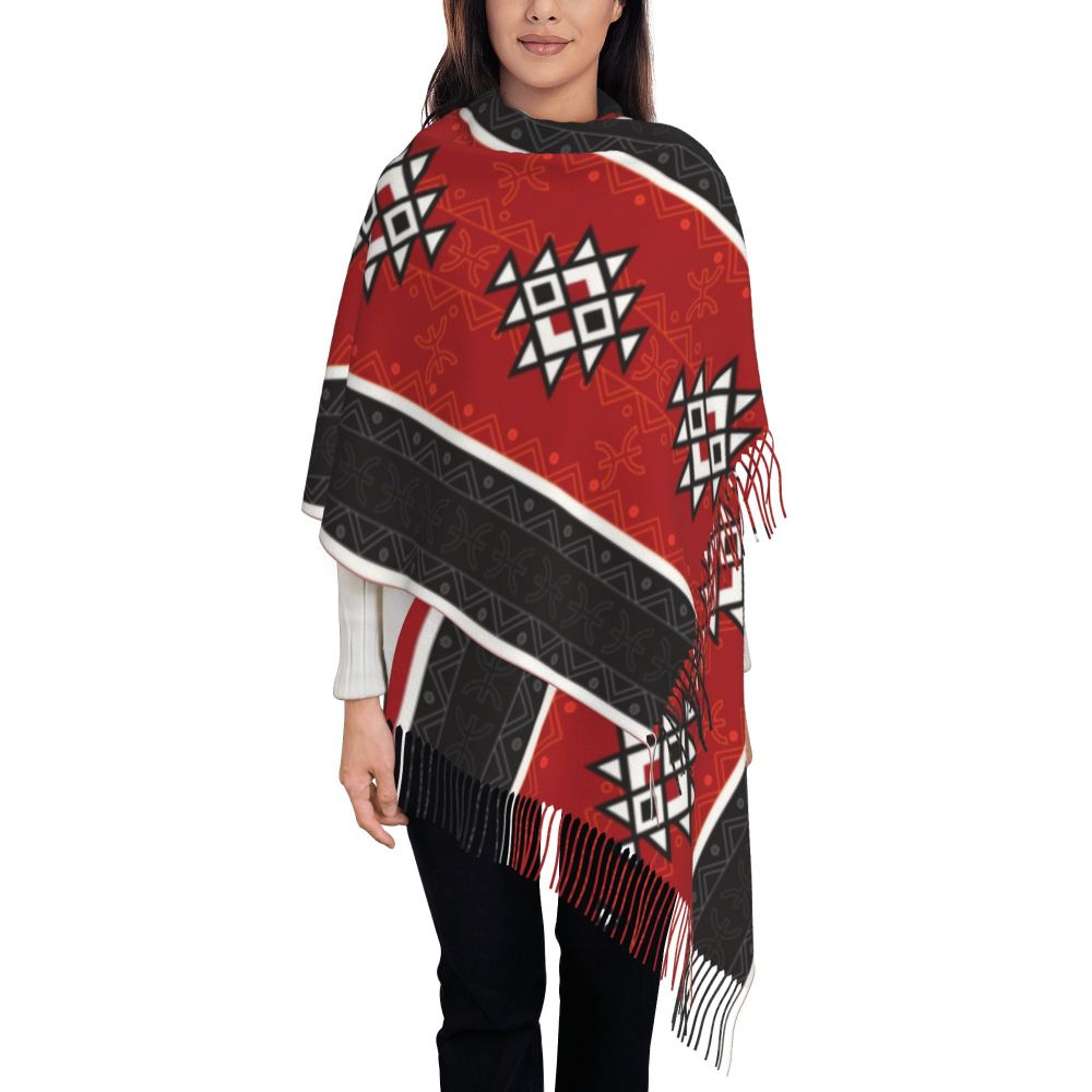 Amazigh Foutha Kabyle Scarf Wrap Women Long Winter Warm Tassel Shawl Unisex Mediterranean Geometric Scarves