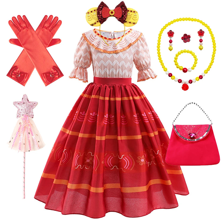 Girls Dolores Costume Kids Encanto Cosplay Princess Dress Children Birthday Carnival Party Vestido Madrigal Clothes Holiday Gift