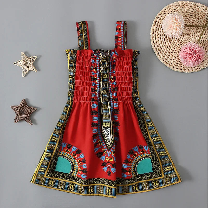 2022 Summer Fashion Style African Children Polyester Printing Dress Girl Dress African Dresses for Children