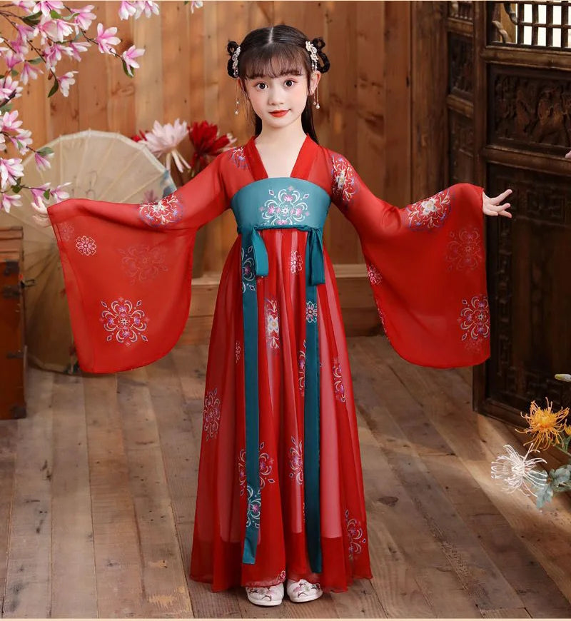 New Retro Chinese Hanfu Dress Imitation Chinese Tang Dynasty Girls Dress