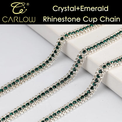 CARLOW AAAAA 3 Rows Rhinestone Cup Chain Sew on Shiny Gold Base Glass Stone Chain for Garement Decoration DIY