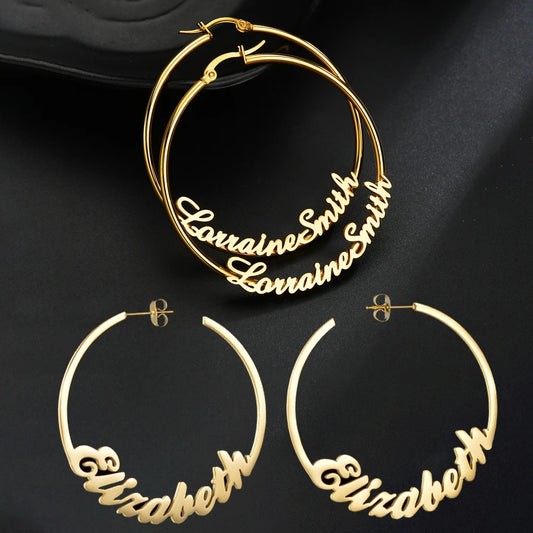 Romantic Custom Name High-End Stainless Steel Jewelry Personalized 50mm Hoop Earrings Accessories for Women Birthday Party Gift