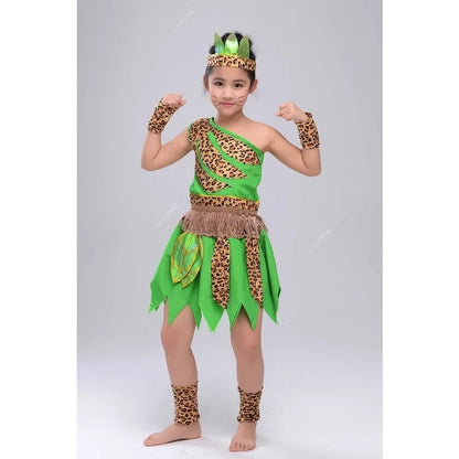 Green Children's Wear Plays Out Costume Tage Costume African Dance Indian Savage Hunter Show Costume Dance Costume  -BC9886