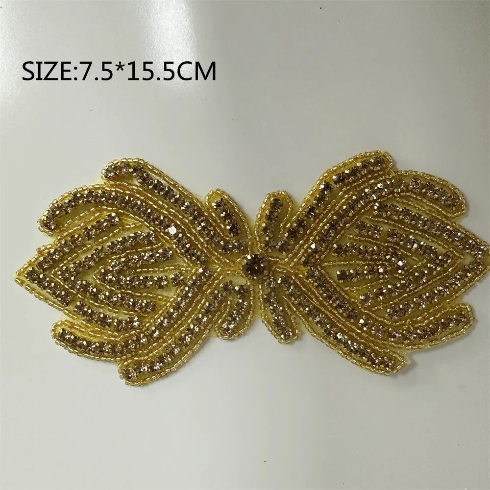 1PCS  AB Silver Rhinestone Applique flower patches Iron on/sew on wedding dress accessories For Clothes Decoration