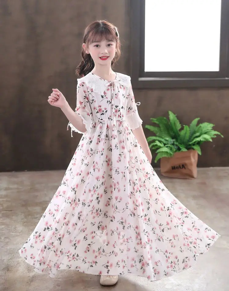 5-16Y Kids Floral Princess Party Dresses For Girls Summer Elegant Children Bohemian Chiffon Maxi Dresses Teenage Girl Clothes 12