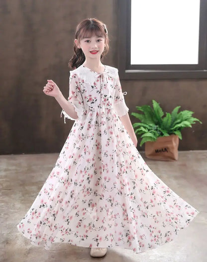 5-16Y Kids Floral Princess Party Dresses For Girls Summer Elegant Children Bohemian Chiffon Maxi Dresses Teenage Girl Clothes 12