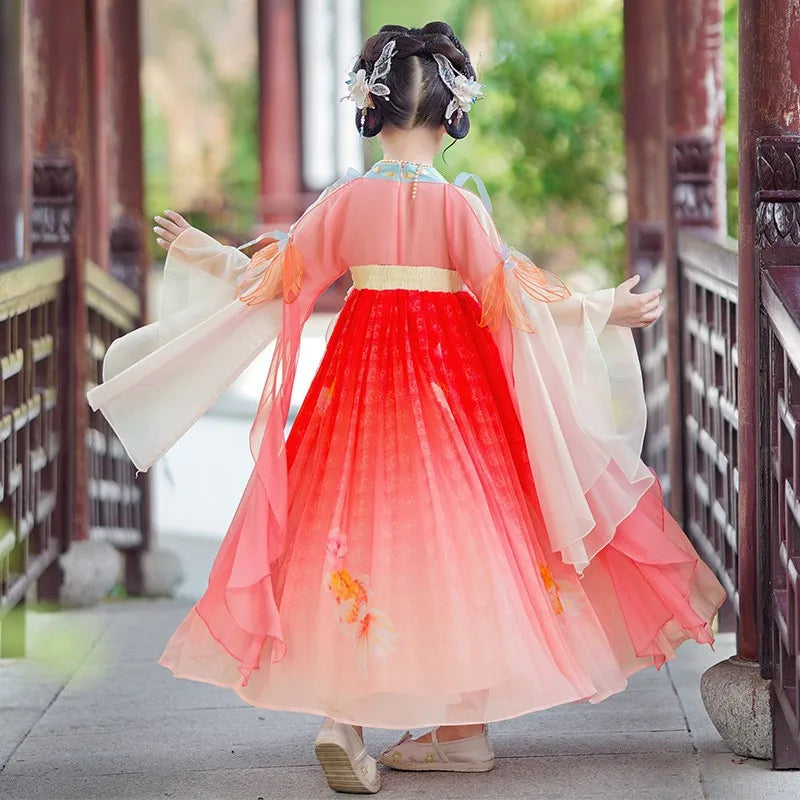 Chinese Kids Hanfu Dress Cute Girl Carnival Cosplay Costume Ancient Traditional Child Hanfu Dance Perform Dress Christmas Gift