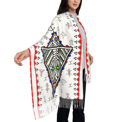 Amazigh Foutha Kabyle Scarf Wrap Women Long Winter Warm Tassel Shawl Unisex Mediterranean Geometric Scarves