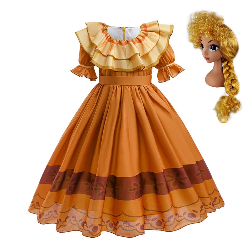 Pepa Dress Encanto Girls Princess Costume Kids Cosplay Carnival Mirabel Fancy Ruffle Apparel Madrigal Halloween Party Outfits