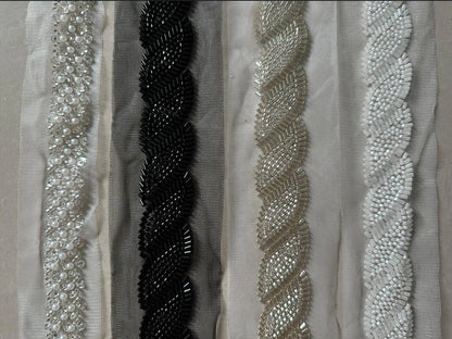 90cm Sequin Pearl Beaded Lace Trim Mesh Lace Ribbon Fabric Clothes Decoration Wedding Dress Collar Sleeve African Lace Applique