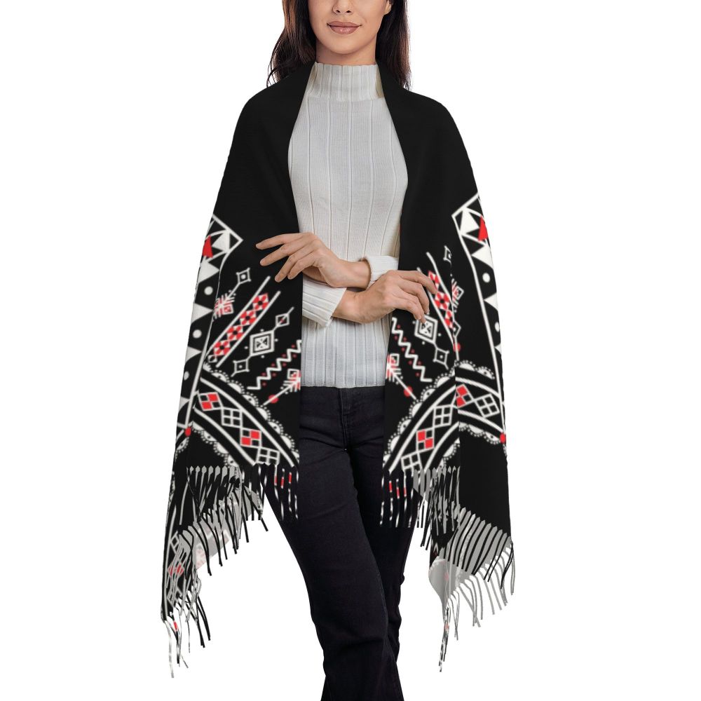 Amazigh Berber Kabyle Jewelry Scarf Wrap Women Long Winter Fall Warm Tassel Shawl Unisex Africa Ethnic Style Scarves