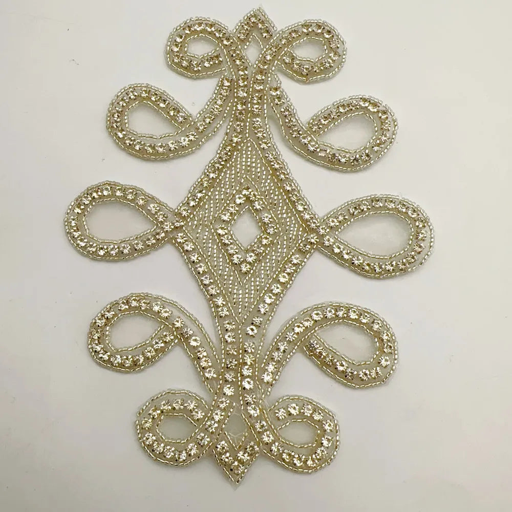 1PCS  AB Silver Rhinestone Applique flower patches Iron on/sew on wedding dress accessories For Clothes Decoration