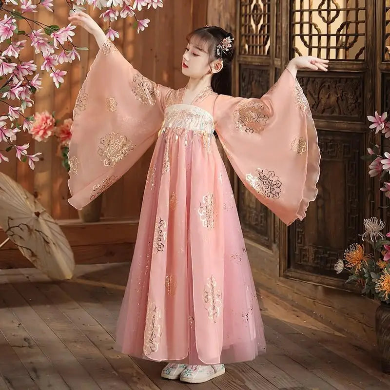 Chinese Kids Hanfu Dress Cute Girl Carnival Cosplay Costume Ancient Traditional Child Hanfu Dance Perform Dress Christmas Gift