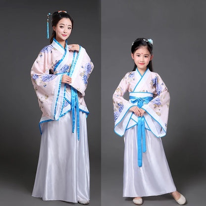 Hanfu Children 2023 Chinese Costume Kids Flower Girl Dresses Traditonal Stage Wear Women Dance Costume Adult Fairy Dress