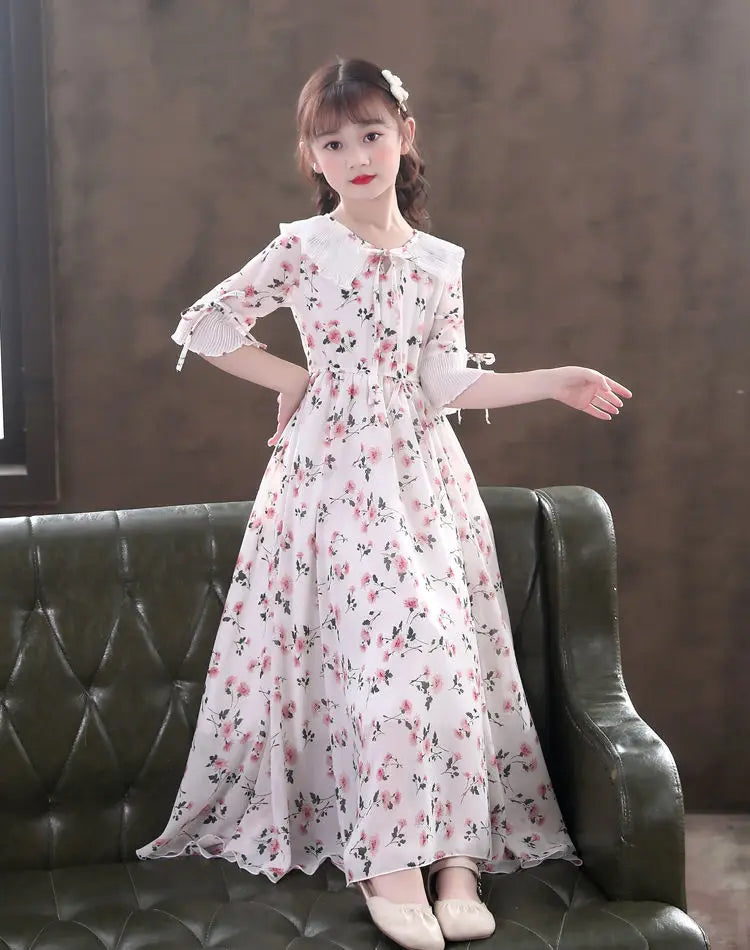 5-16Y Kids Floral Princess Party Dresses For Girls Summer Elegant Children Bohemian Chiffon Maxi Dresses Teenage Girl Clothes 12