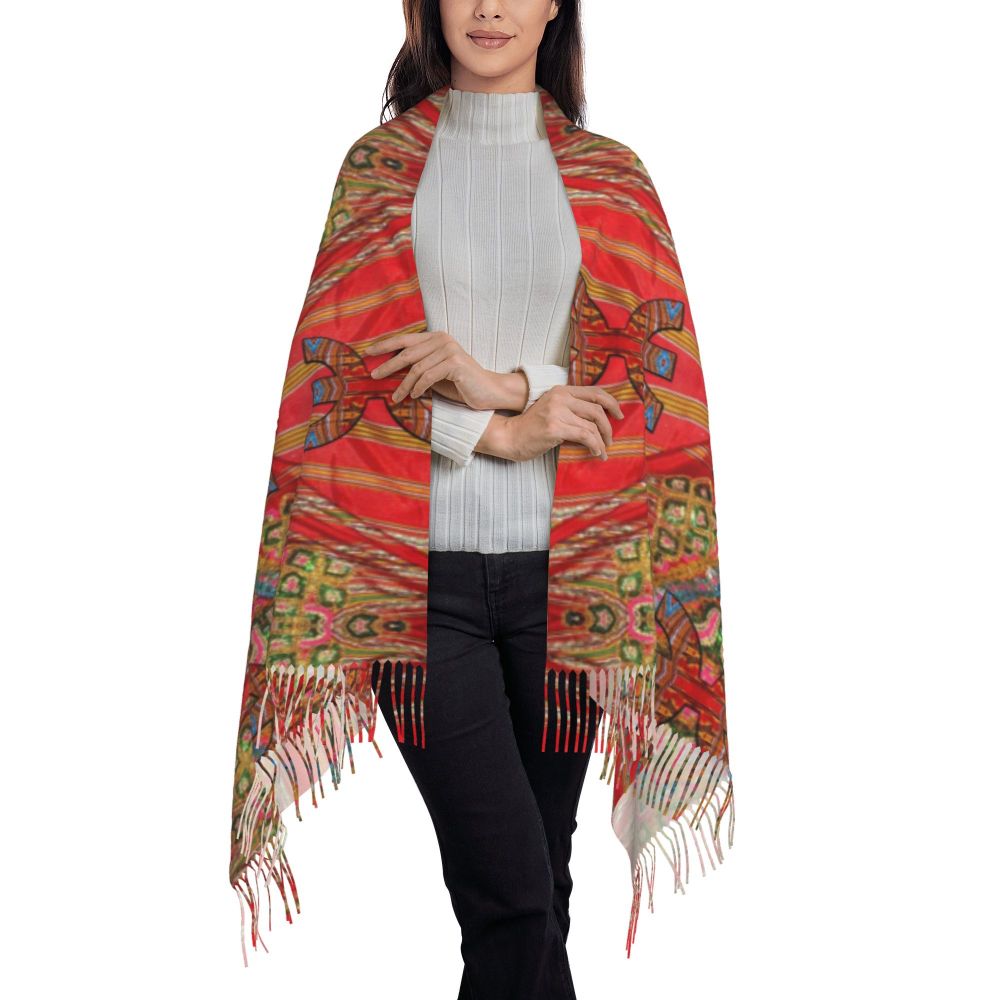 Kabyle Jewelry Scarf Wrap for Women Long Winter Fall Warm Tassel Shawl Unisex Amazigh Africa Ethnic Style Scarves