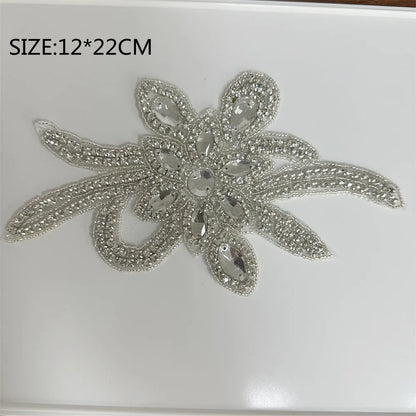 1PCS  AB Silver Rhinestone Applique flower patches Iron on/sew on wedding dress accessories For Clothes Decoration