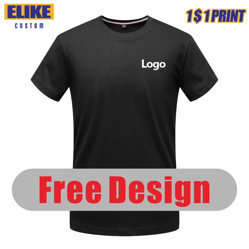 ELIKE Summer Men And Women Cotton T Shirt Custom Logo Print Personal Design Embroidery Company Brand 7 Colors Clothing Fashion