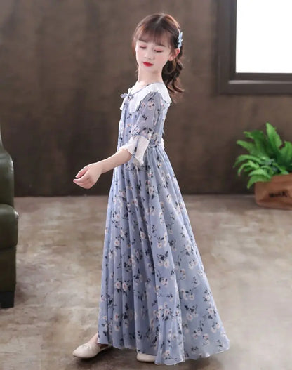 5-16Y Kids Floral Princess Party Dresses For Girls Summer Elegant Children Bohemian Chiffon Maxi Dresses Teenage Girl Clothes 12