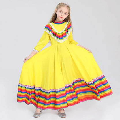 Child Girls Jalisco Traditional Guadalajara Mexican Folk Dancer Costume Halloween Carnival Costumes For Kids 3 Colors Available