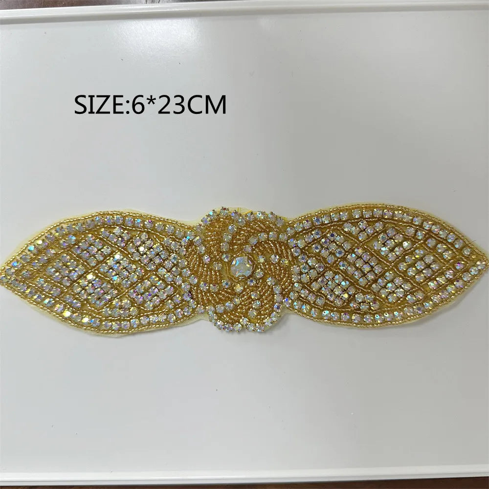 1PCS  AB Silver Rhinestone Applique flower patches Iron on/sew on wedding dress accessories For Clothes Decoration