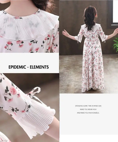 5-16Y Kids Floral Princess Party Dresses For Girls Summer Elegant Children Bohemian Chiffon Maxi Dresses Teenage Girl Clothes 12