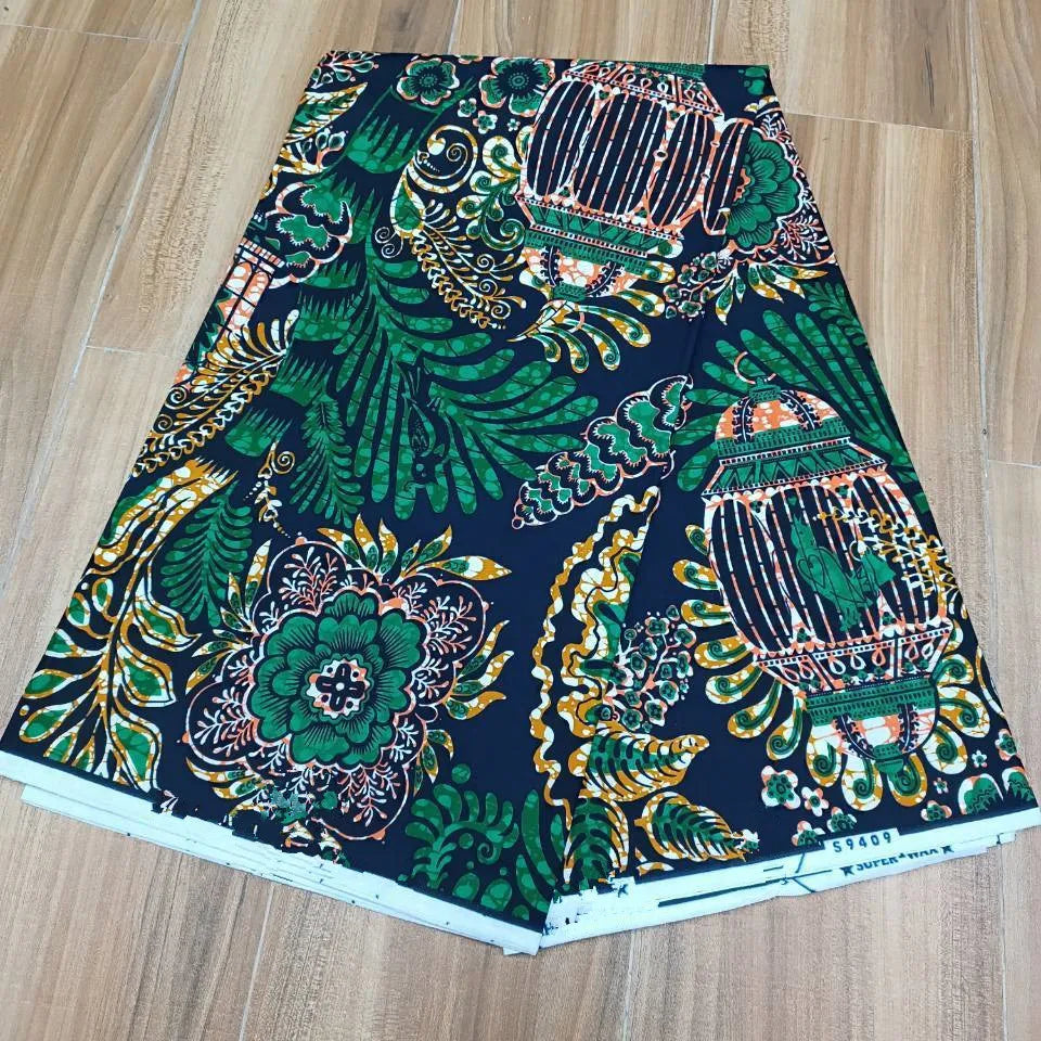 2019 Green Ankara African Wax Prints 100% cottonr Fabric Binta Real Wax High Quality 6 yard African Fabric for Party Dress