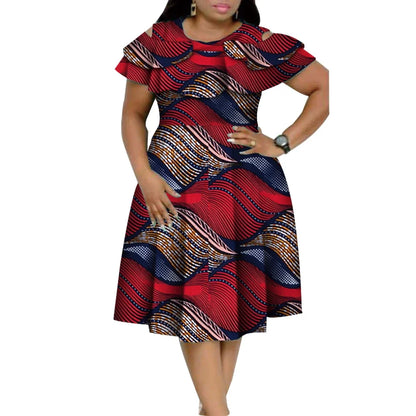 New Bazin Riche African Ruffles Collar Dresses for Women Dashiki Print Pearls Dresses Vestidos Women African Clothing WY4401