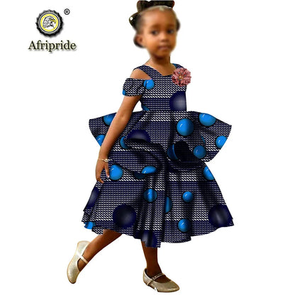 African Girls Dresses Sleeveless Double Princess Dress Casual Lovely Ankara Kids Print Mini Dress Shirt Dress AFRIPRIDE S1940017