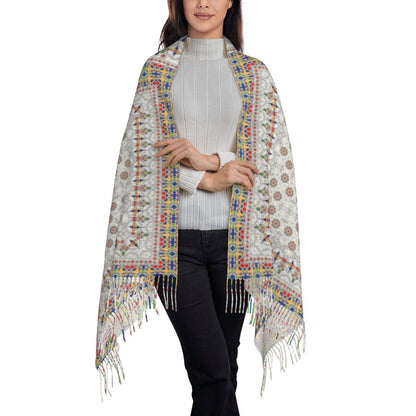 Amazigh Berber Kabyle Jewelry Scarf Wrap Women Long Winter Fall Warm Tassel Shawl Unisex Africa Ethnic Style Scarves