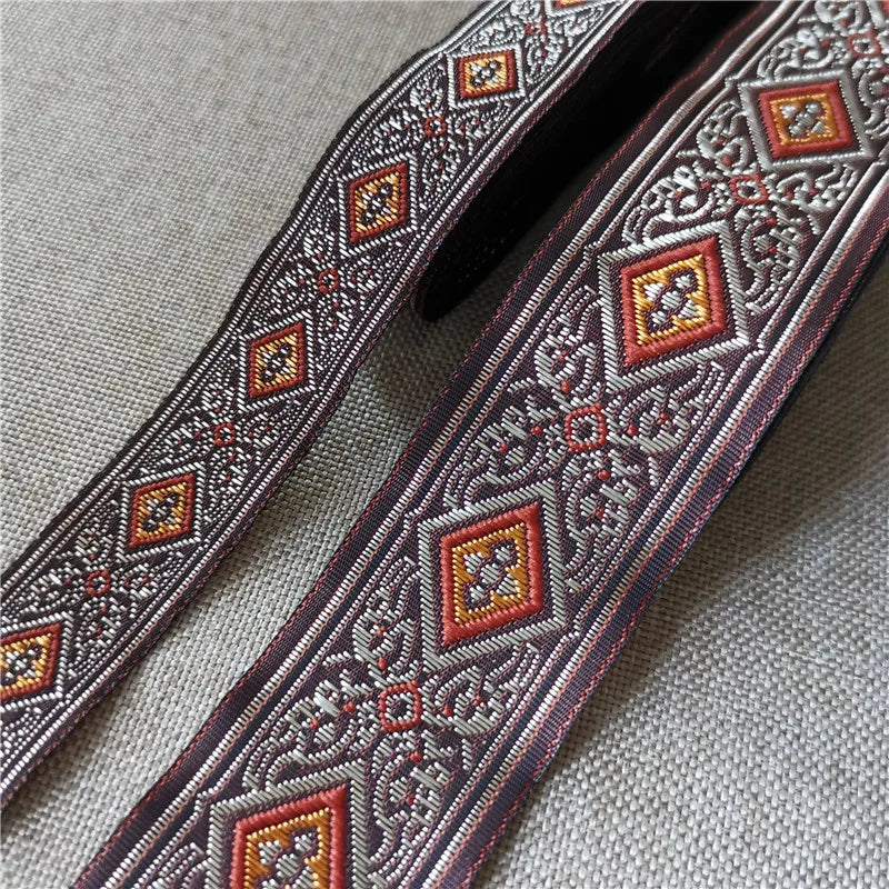 20mm-33mm 7meters Jacquard Ribbon Ethnic Lace Trim Embroidered Woven Webbing Tape For Sewing Crafting Decorative