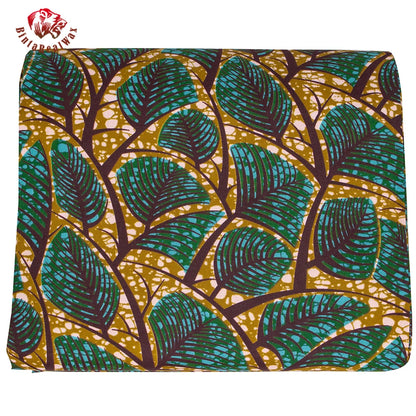 Ankara African Print Leaf Pattern Fabric Patchwork Real Wax Dress Sewing Tissu Craft DIY Textile Material for Party Fp6542