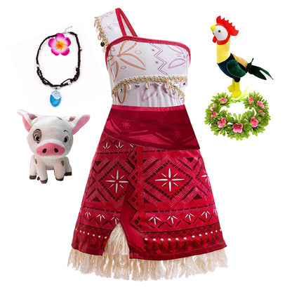 Girls New Movie Moana 2 Dress Halloween Party Adventure Costume Girl Princess Fancy Clothes Children Vaiana Pet Pig Outfit